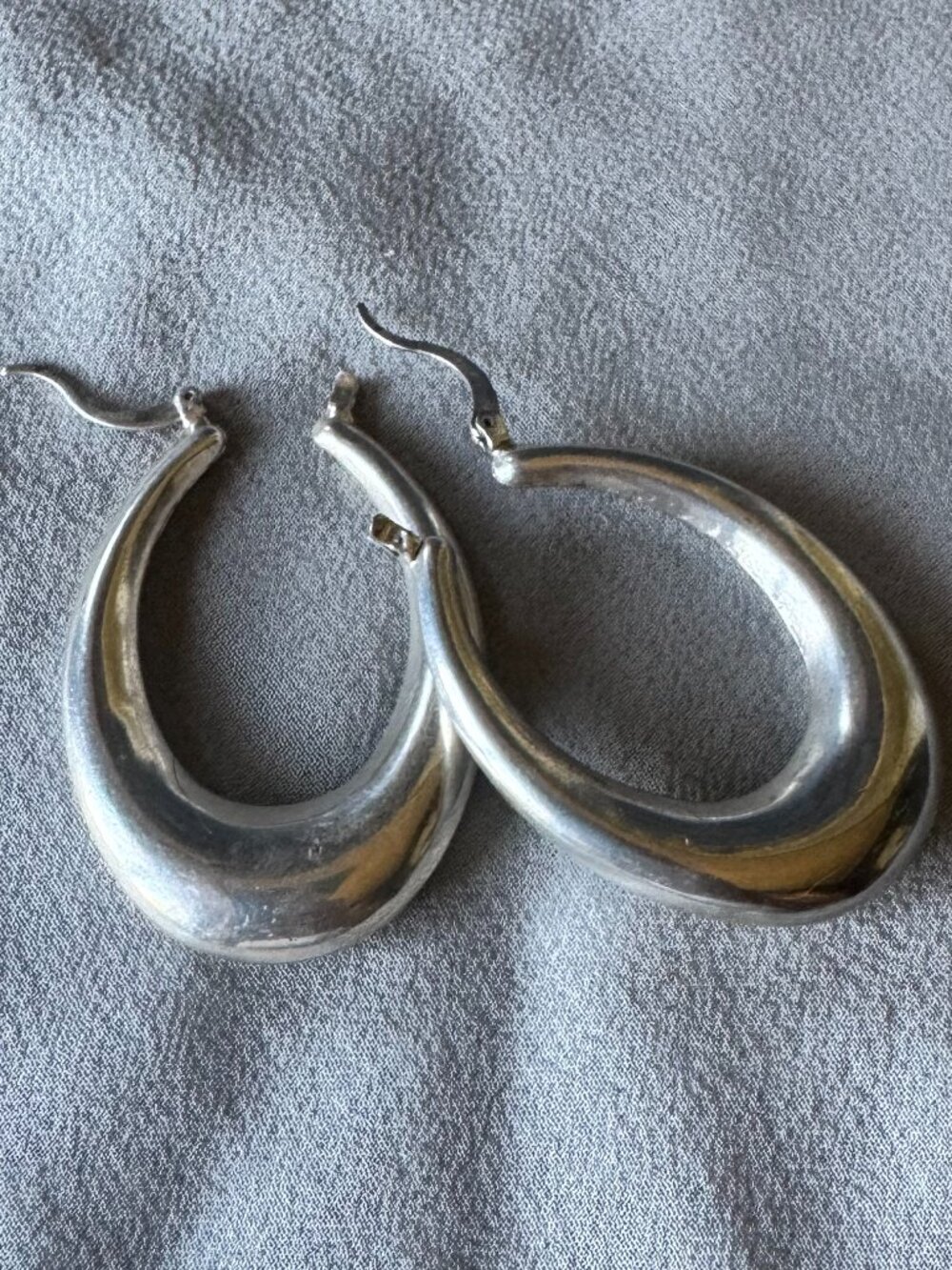 Sterling Silver Chunky Hoop Drop Earrings - 925 Marked